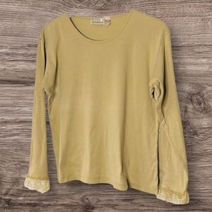 Putumayo 100% Cotton Knit Lace Trimmed Long Sleeve T-shirt size L